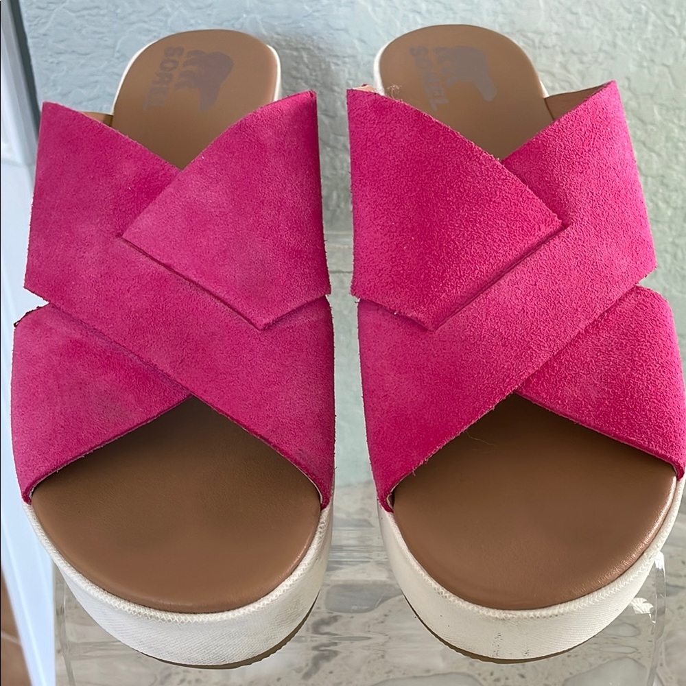 SOREL Pink Suede Platform Sandals 10 - Picture 10 of 10